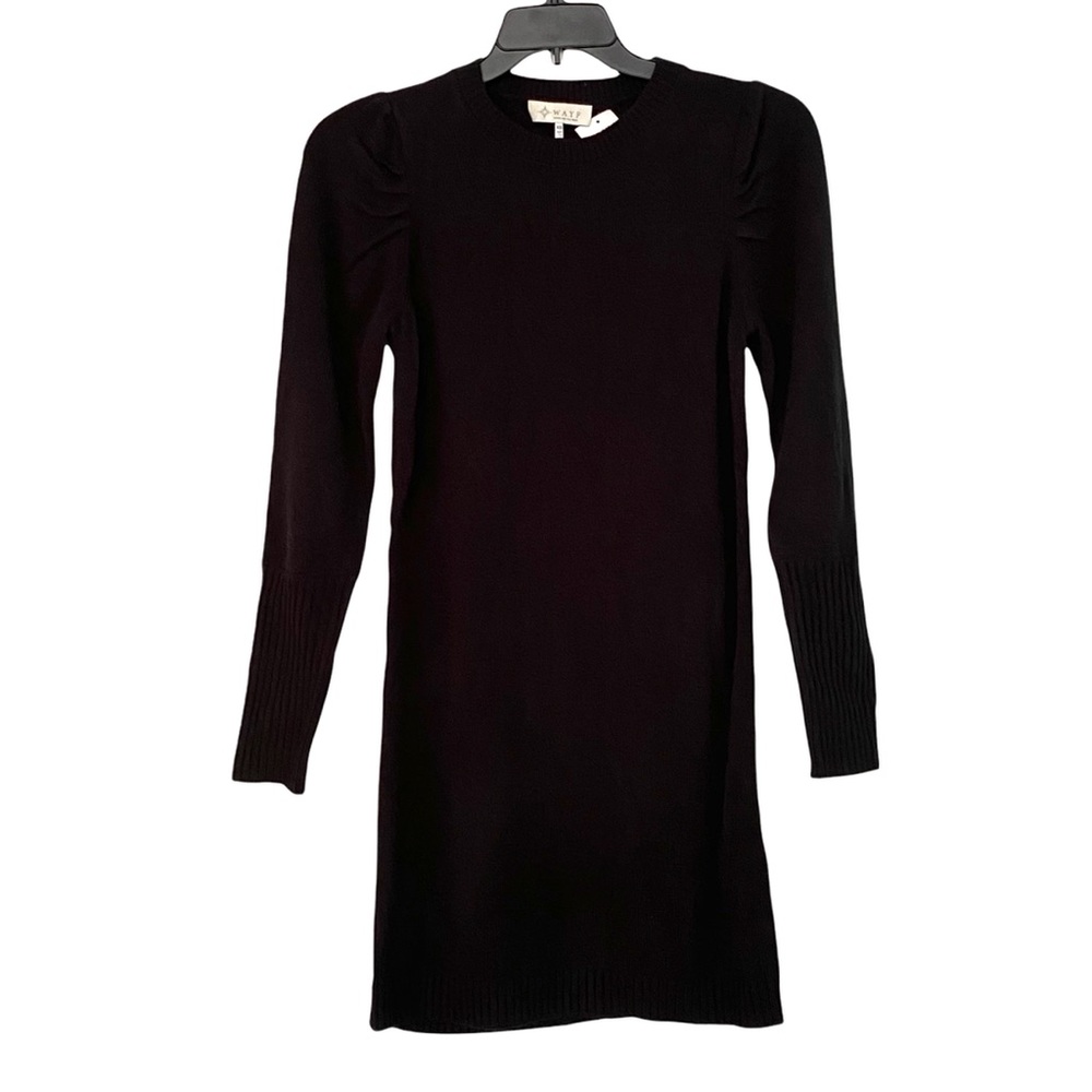 NEW WAYF Nordstrom Black Lola Puff Balloon Sleeve Knit Sweater Mini Dress XS - Picture 2 of 8